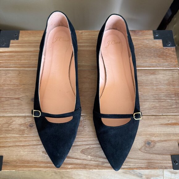 J. Crew Gwen Black Genuine Suede Pointy Toe Mary Jane Ballet Flats Size 9.5 - Picture 3 of 14